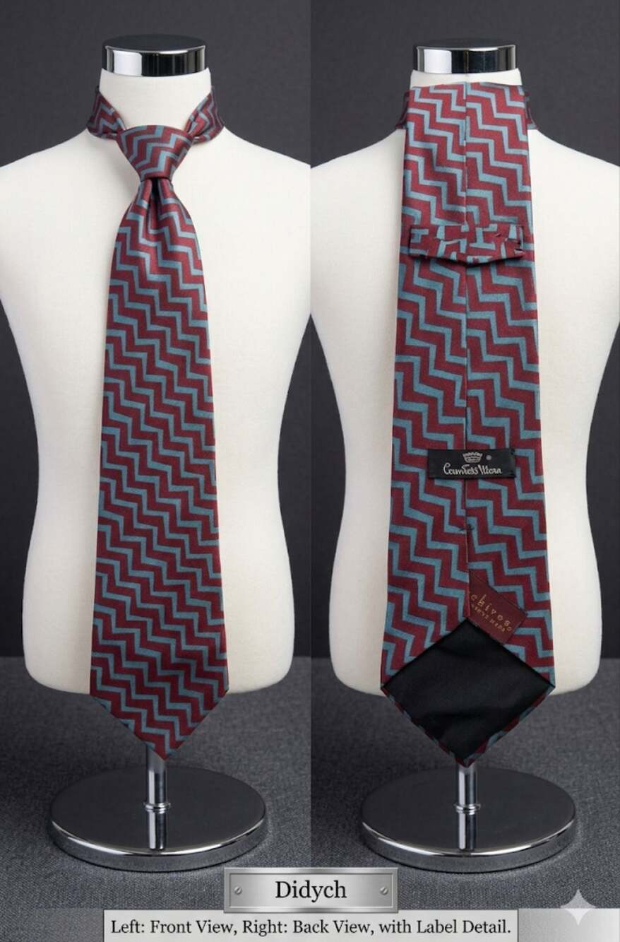 Sulka Vintage Didych Silk Necktie Burgundy & Slate Blue ZigZag Chevron Geometric